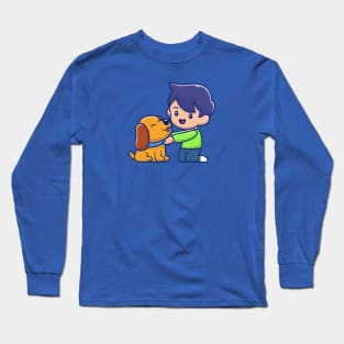 Cute boy with dog Long Sleeve T-Shirt